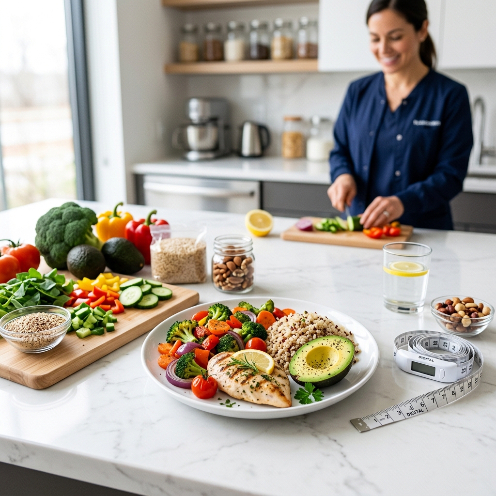 Healthy low glycemic index plate guide for diabetes meal planning