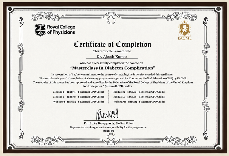 Fellowship in Primary Care Echocardiography certificate from IMA College of General Practitioners